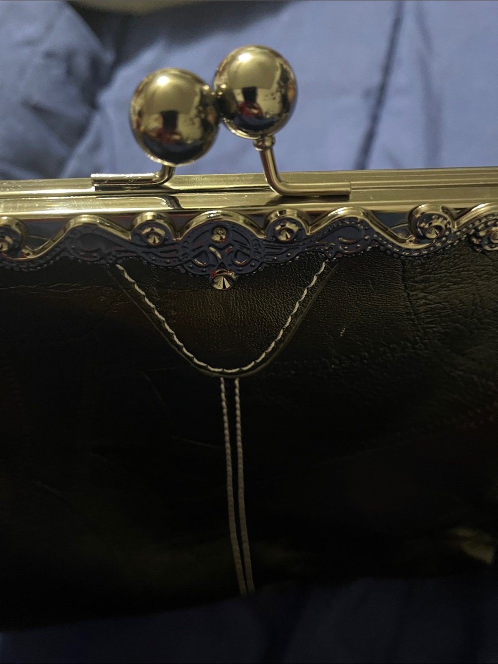 Structured Black or Rust colored Shoulder Bag with Decorative Frame - Picture 6 of 11